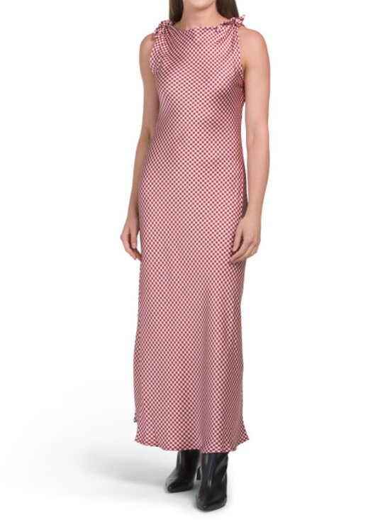 Dresses & Skirts - CAROLINE CONSTAS Sleevless Pull Over Midi Satin Printed Dress With Shoulder Bows